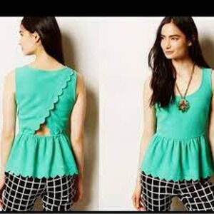 Anthropologie by Postmark Clovelly Peplum Top Shirt Green Sz S Tank Brand New